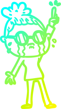 Bir insan tarafından çizilmiş gözlüklü, ağlayan bir karikatür çizimi.