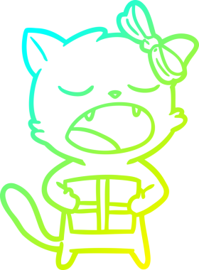 Bir insan tarafından çizilmiş bir çizgi film kedisinin soğuk gradyan çizimi.