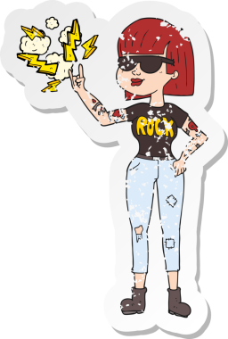 Bir insan tarafından çizilmiş bir rock kadının gerilimli çıkartması.