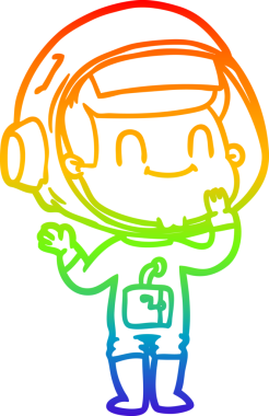 Gökkuşağı gradyan çizgisi çizimi mutlu bir astronot insan tarafından çizilmiş.