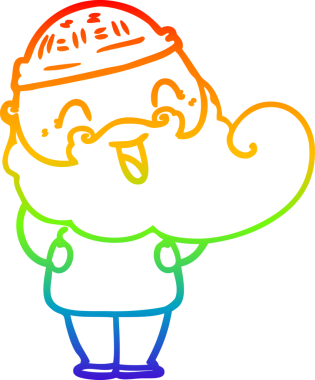 Gökkuşağı gradyan çizgisi bir insan tarafından çizilmiş mutlu sakallı bir adamın çizimi