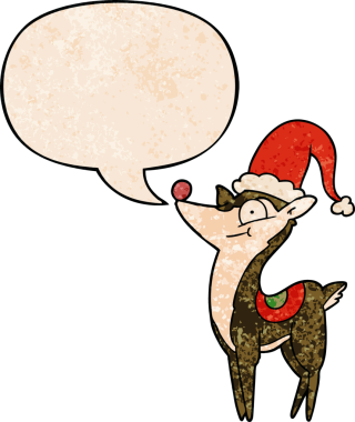 Bir insan tarafından çizilmiş retro desenli konuşma baloncuğu olan bir çizgi film Noel geyiği.