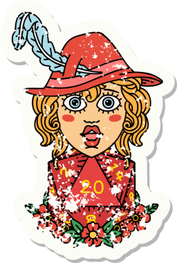 Bir insan şairin, doğal 20 zar atışıyla bir insan tarafından çizilmiş grunge etiketi.