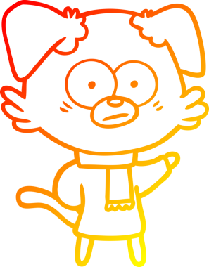 Bir insan tarafından çizilmiş eşarp takan gergin bir köpeğin sıcak çizgi çizimi