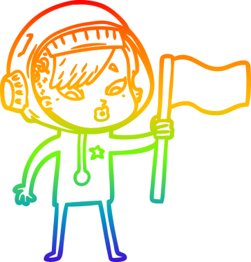 Gökkuşağı gradyan çizgi çizimi bir insan tarafından çizilmiş astronot bir kadın.