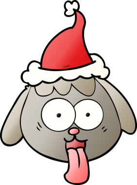 Bir insanın çizdiği Noel Baba şapkasıyla nefes nefese kalmış bir köpek suratının gradyan çizimi.