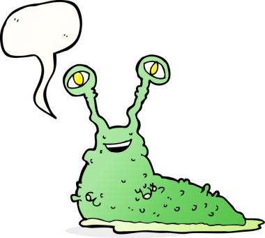 Bir insan tarafından çizilmiş konuşma baloncuklu çizgi film sümüklüböceği.