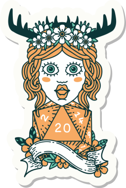 Bir insan tarafından çizilmiş 20 zarlı insan Druid çıkartması.