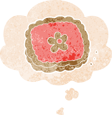 Düşünce baloncuklu çizgi film bisküvisi grunge sıkıntılı retro dokuma tarzı bir insan tarafından çizilmiş