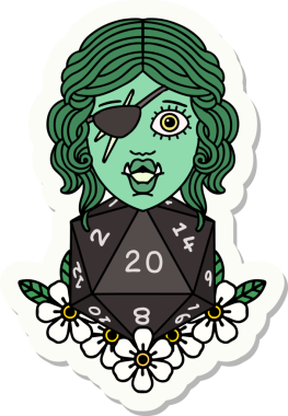 Bir insan tarafından çizilmiş 20 zarlı yarım bir ork hırsızının çıkartması.