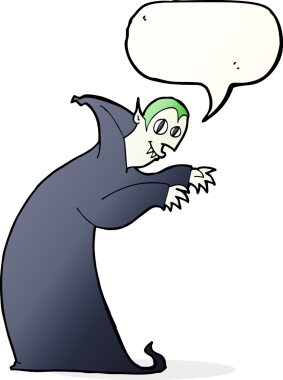 Bir insan tarafından çizilmiş konuşma balonlu ürkünç vampir çizgi filmi.