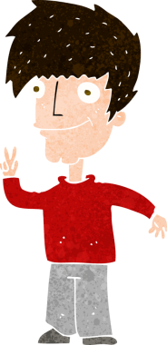 Karikatürist bir insan tarafından çizilmiş barış işareti veriyor.