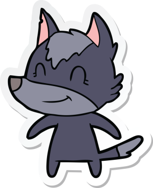 Bir insan tarafından çizilmiş dost canlısı bir kurt çizgi filminin çıkartması.