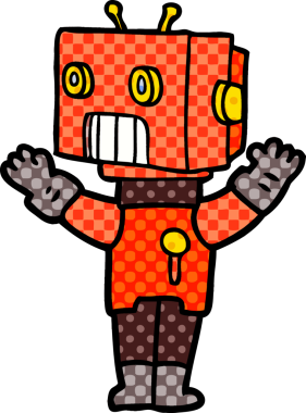 Bir insan tarafından çizilmiş çizgi film robotu