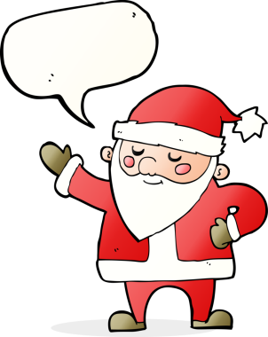 Bir insan tarafından çizilmiş konuşma balonlu Noel Baba çizgi filmi.