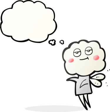 Serbest çizim düşünce balonu çizgi filmi. Bir insan tarafından çizilmiş şirin bulut kafalı şeytan.