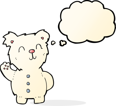 Bir insan tarafından çizilmiş düşünce baloncuklu kutup ayısı çizgi filmi.