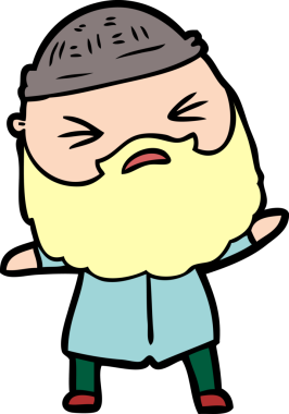 Bir insan tarafından çizilmiş sakallı bir çizgi film adamı.