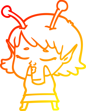 Bir insan tarafından çizilmiş sevimli bir uzaylı kız çizgi filmi.