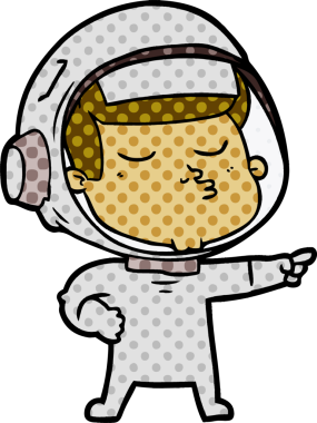 Bir insan tarafından çizilmiş kendine güvenen bir astronot çizgi filmi.