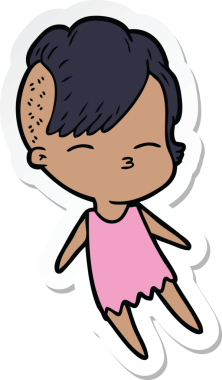 Bir insan tarafından çizilmiş, şaşı bir kızın çıkartması.