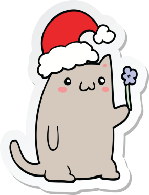 Bir insan tarafından çizilmiş şirin bir Noel kedisinin çıkartması.