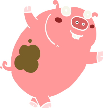 Bir insan tarafından çizilmiş komik düz renkli çizgi film domuzu.