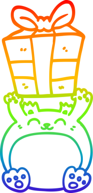 Gökkuşağı gradyan çizgisi bir insan tarafından çizilmiş şirin bir Noel ayısının çizimi