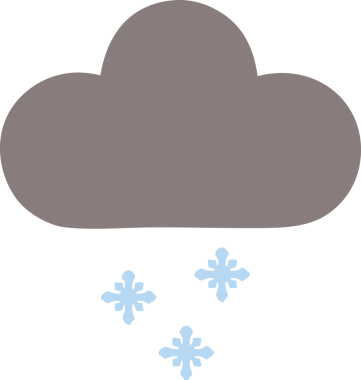 Bir insan tarafından çizilen fırtına kar bulutunun düz renkli retro karikatürü