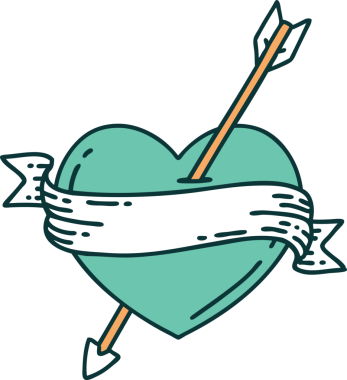 Bir insan tarafından çizilmiş ok kalp ve pankartın ikonik dövme şekli