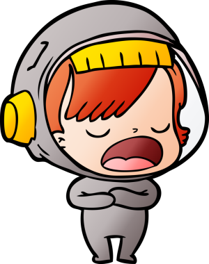 Karikatür astronot kadın bir insan tarafından çizilmiş.