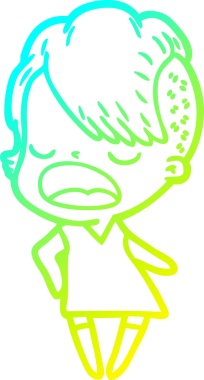 Bir insan tarafından çizilmiş havalı bir hippi kızın soğuk gradyan çizimi.