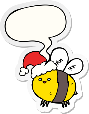 Bir insan tarafından çizilmiş balon çıkartmalı Noel şapkası takan sevimli çizgi film arısı.