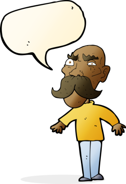 Bir insan tarafından çizilmiş konuşma balonlu kızgın yaşlı adam çizgi filmi.