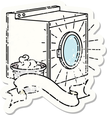 Bir insan tarafından çizilmiş eski bir dövme stili çamaşır makinesi çıkartması.