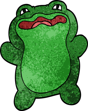 Bir insan tarafından çizilmiş komik karikatür kurbağası.