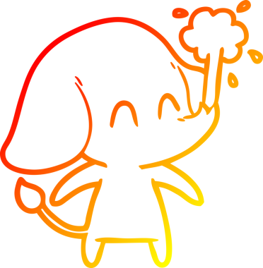 Bir insanın çizdiği suyu püskürten sevimli bir filin sıcak çizgi çizgisi.