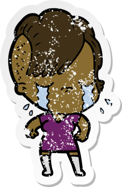 Bir insan tarafından çizilmiş ağlayan bir karikatür çıkartması.