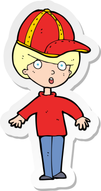 Bir insan tarafından çizilmiş şapkalı bir çizgi film çocuğunun çıkartması.