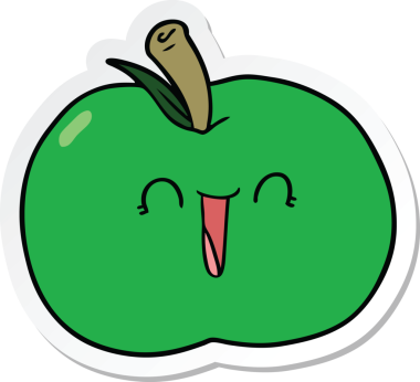 Bir insan tarafından çizilmiş gülen elmanın çıkartması.