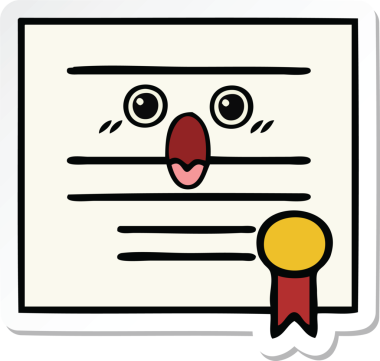 Bir insan tarafından çizilmiş şirin bir karikatür mezuniyet diplomasının çıkartması.