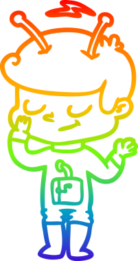 Gökkuşağı gradyan çizimi bir insan tarafından çizilmiş dost bir uzay adamının çizimi