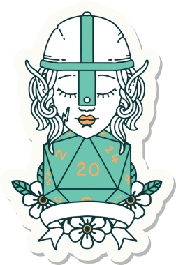 Bir insan tarafından çizilmiş doğal 20 zarlı bir elf savaşçısı çıkartması.