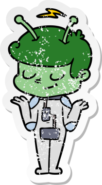 Bir insan tarafından çizilmiş dost canlısı bir uzay adamının sıkıntılı çıkartması.