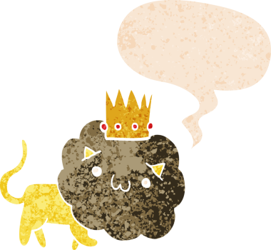 Bir insan tarafından çizilmiş, grunge 'da konuşma baloncuğu olan karikatür aslanı.