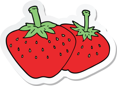 Bir insan tarafından çizilmiş karikatür çileği çıkartması.