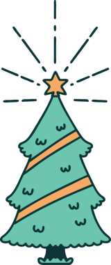 Geleneksel dövme stili Noel ağacının bir insan tarafından çizilmiş resmi.