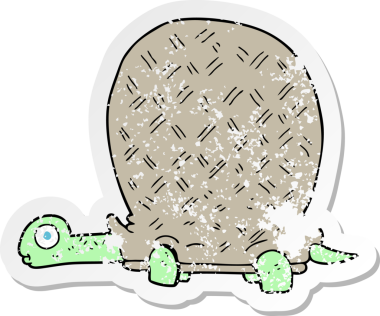 Bir insan tarafından çizilmiş karikatür kaplumbağasının geriletilmiş çıkartması.