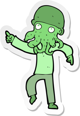 Bir insan tarafından çizilmiş uzaylı bir adamın çıkartması.