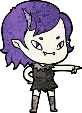 Bir insan tarafından çizilmiş çizgi film dostu vampir kız.